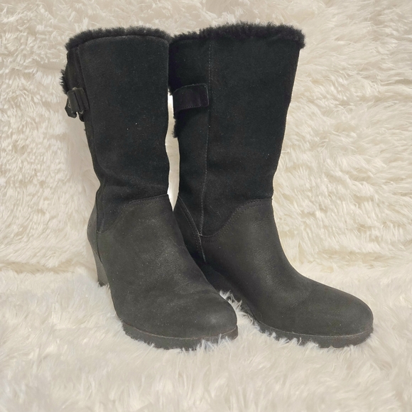 Ugg black suede "Edelina" wedge boots - Picture 1 of 14